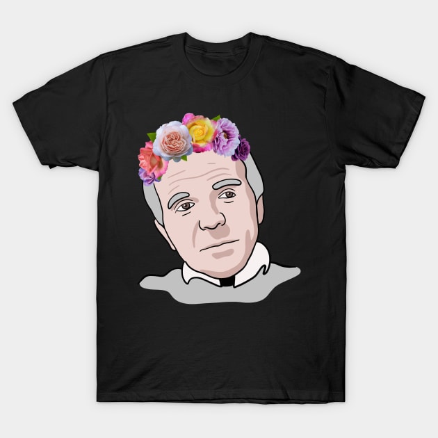 Gilles Deleuze - Philosophy Portrait With Flower Crown T-Shirt by isstgeschichte